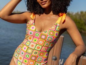 Sweet Life Multi Tie Strap Crochet Print One Piece Swimsuit FINAL SALE