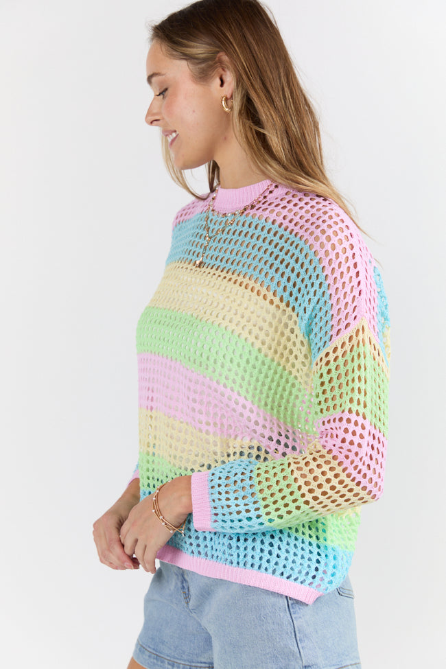 More To Come Open Knit Stripe Crew Neck Sweater FINAL SALE - Image 7