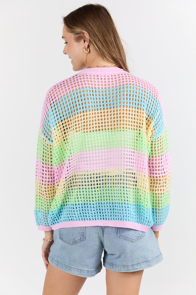 More To Come Open Knit Stripe Crew Neck Sweater FINAL SALE - Image 8