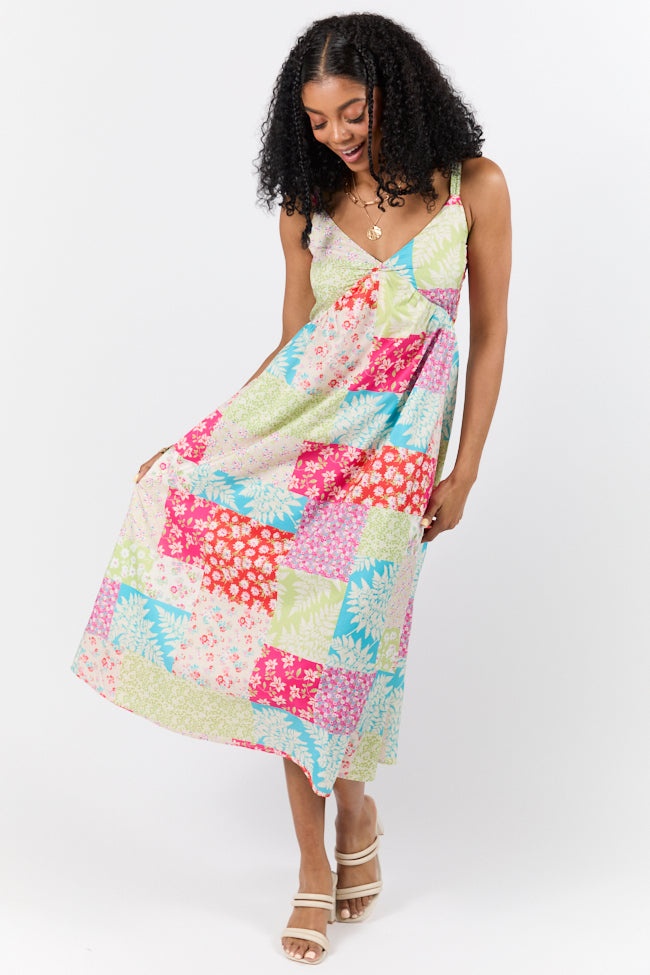 Pieces That Complete Me Multi Patchwork Babydoll Midi Dress FINAL SALE