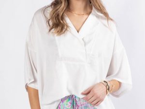 Dramatic Entrance Ivory Oversized Satin Collared Blouse FINAL SALE