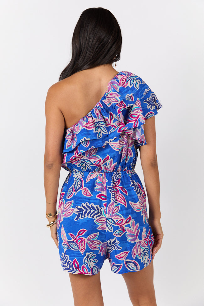 Radiating Beauty Blue Multi One Shoulder Ruffle Romper FINAL SALE - Image 5