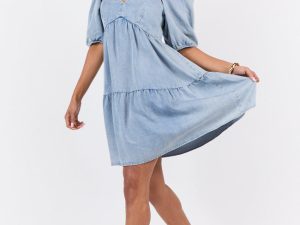 Believe Me Chambray V-neck Mini Dress FINAL SALE