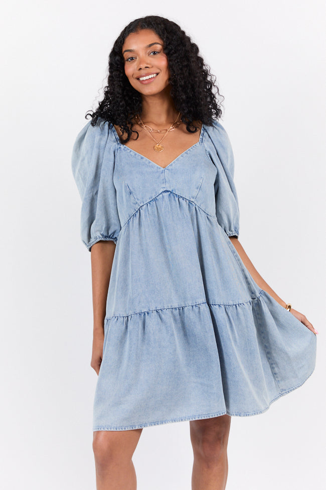 Believe Me Chambray V-neck Mini Dress FINAL SALE - Image 2