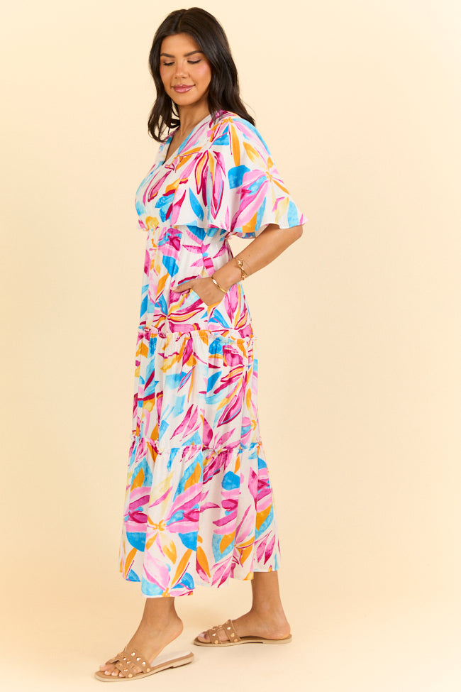 In The Wildflowers Multi Color Short Sleeve V-neck Maxi Dress FINAL SALE - Image 3