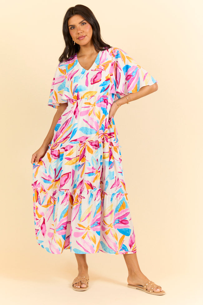 In The Wildflowers Multi Color Short Sleeve V-neck Maxi Dress FINAL SALE - Image 2
