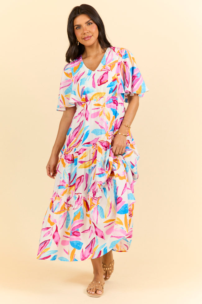 In The Wildflowers Multi Color Short Sleeve V-neck Maxi Dress FINAL SALE