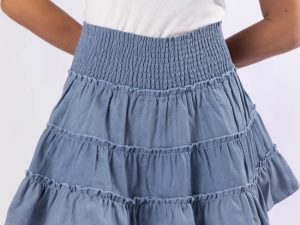 Through The Garden Medium Wash Chambray Mini Skort FINAL SALE
