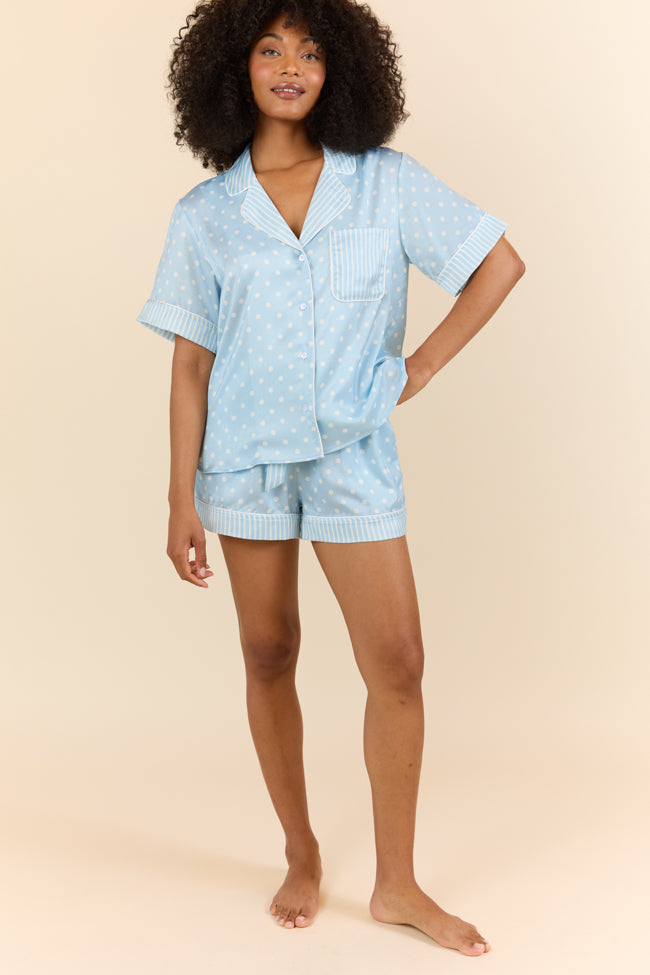 No Alarm Blue Polka Dot Satin Pajama Shorts FINAL SALE - Image 2