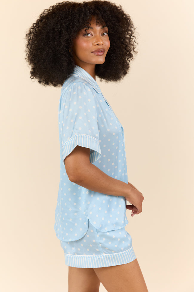 No Alarm Blue Polka Dot Satin Pajama Top FINAL SALE - Image 4