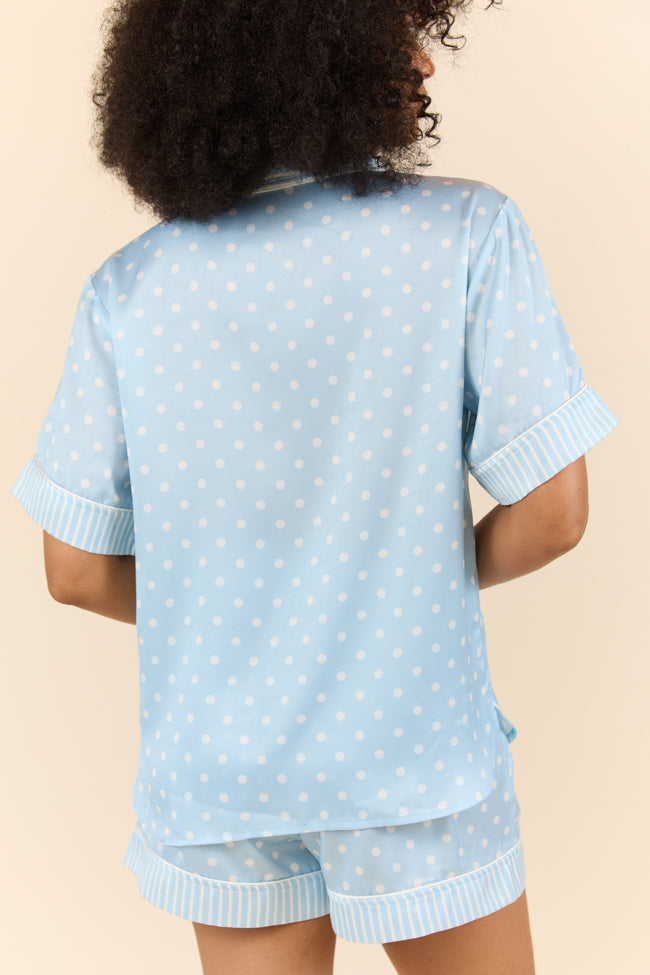 No Alarm Blue Polka Dot Satin Pajama Top FINAL SALE - Image 5