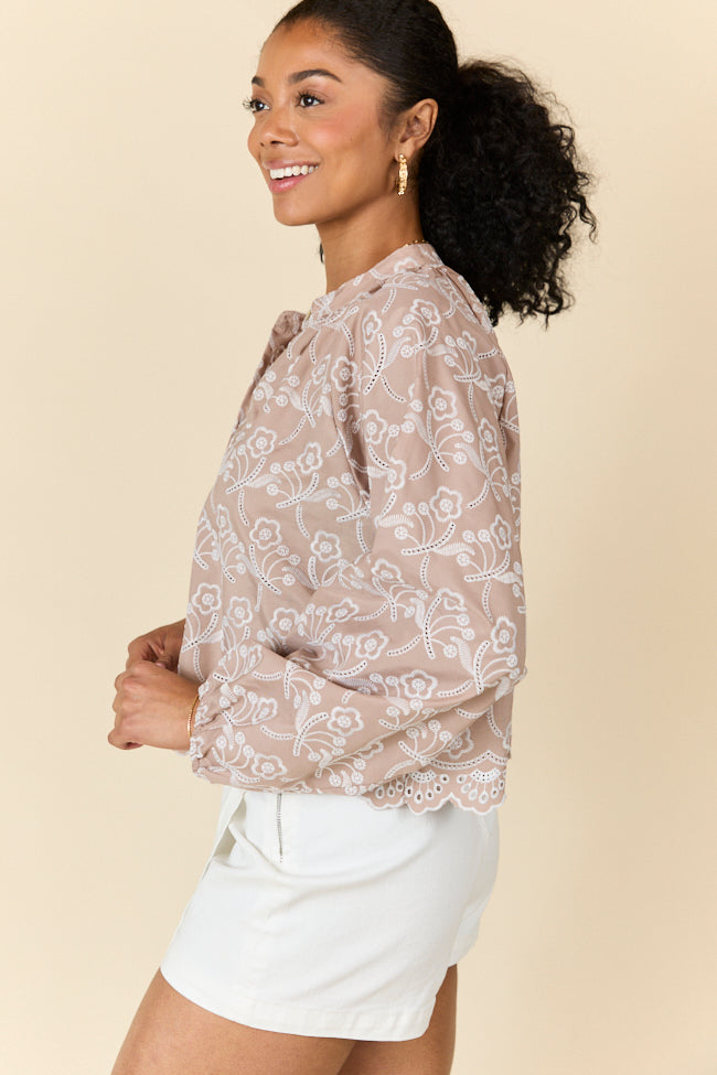 Downtown Delight Tan Embroidered Blouse FINAL SALE - Image 4
