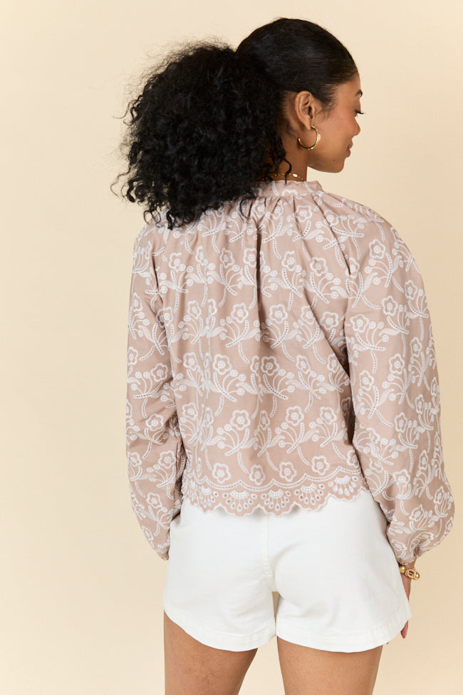 Downtown Delight Tan Embroidered Blouse FINAL SALE - Image 5