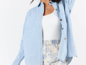 Different Plans Light Wash Chambray Button Down Blouse FINAL SALE