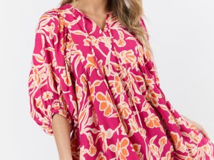 Keep The Flowers Fuchsia Floral Print Long Sleeve Mini Dress FINAL SALE