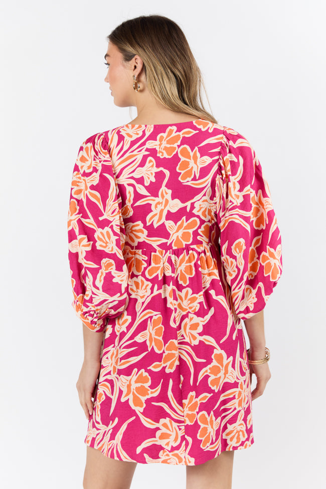 Keep The Flowers Fuchsia Floral Print Long Sleeve Mini Dress FINAL SALE - Image 6