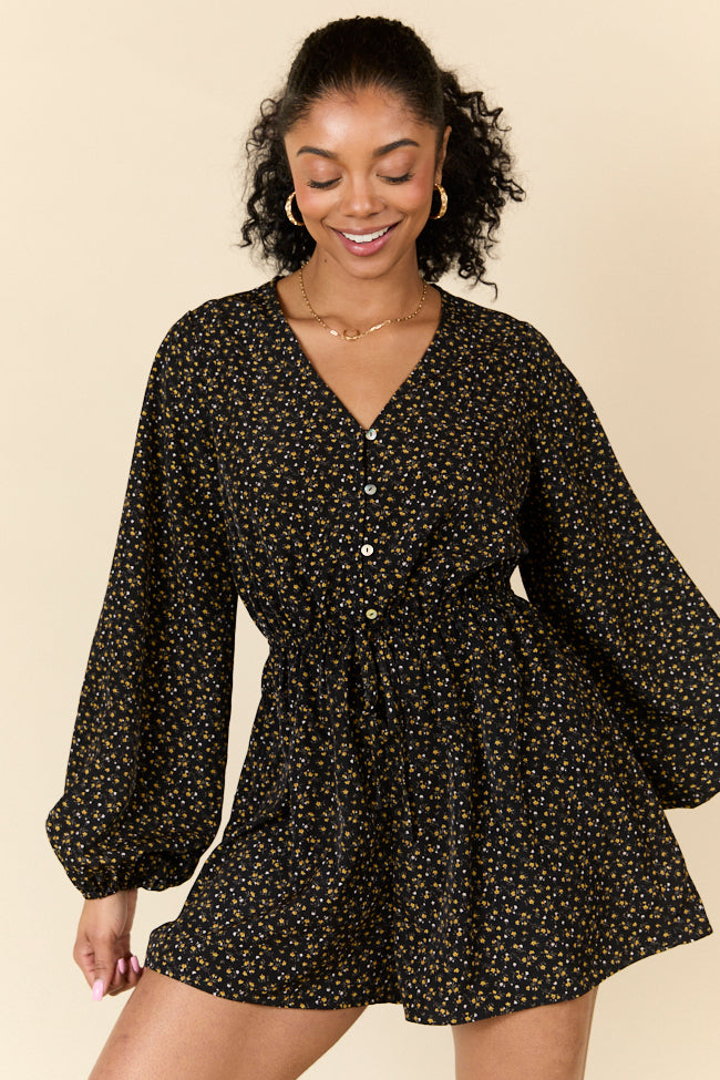 Love Over Fear Black Ditsy Floral Romper FINAL SALE - Image 4