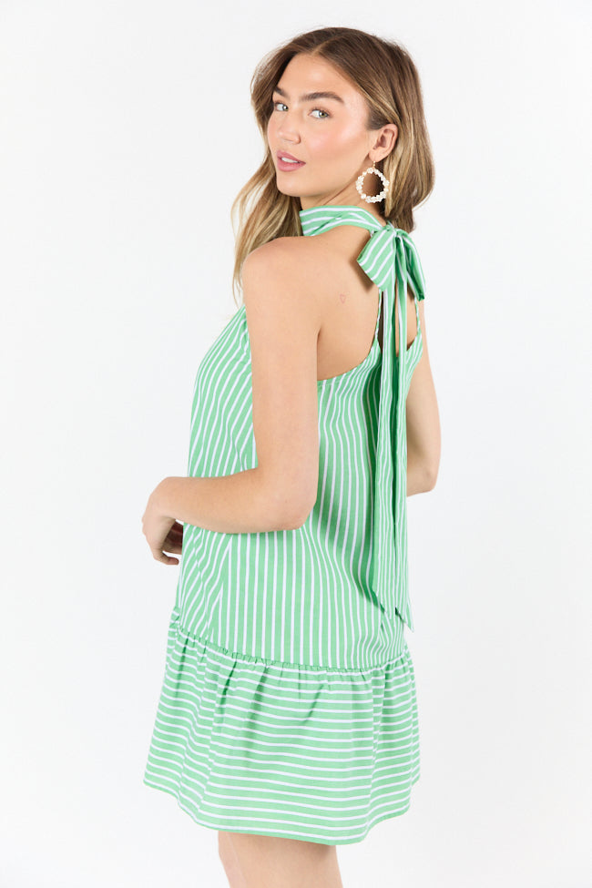 Firefly Glow Green and Ivory Striped Halter Neck Dress FINAL SALE - Image 4