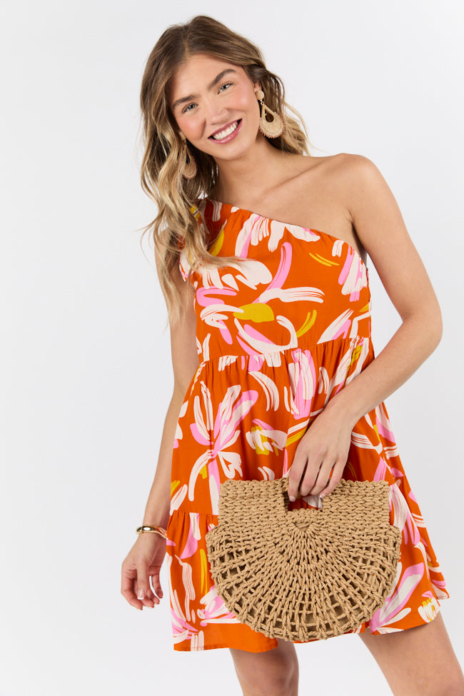 Walking On Sunshine Floral Printed One Shoulder Dress FINAL SALE