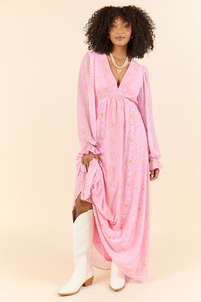Rustic Rose Pink Bandana Print Maxi Dress FINAL SALE