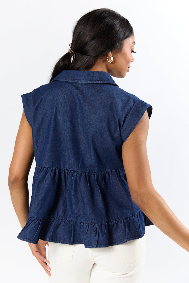 Perfect Aura Dark Wash Denim Collared Tank FINAL SALE - Image 6