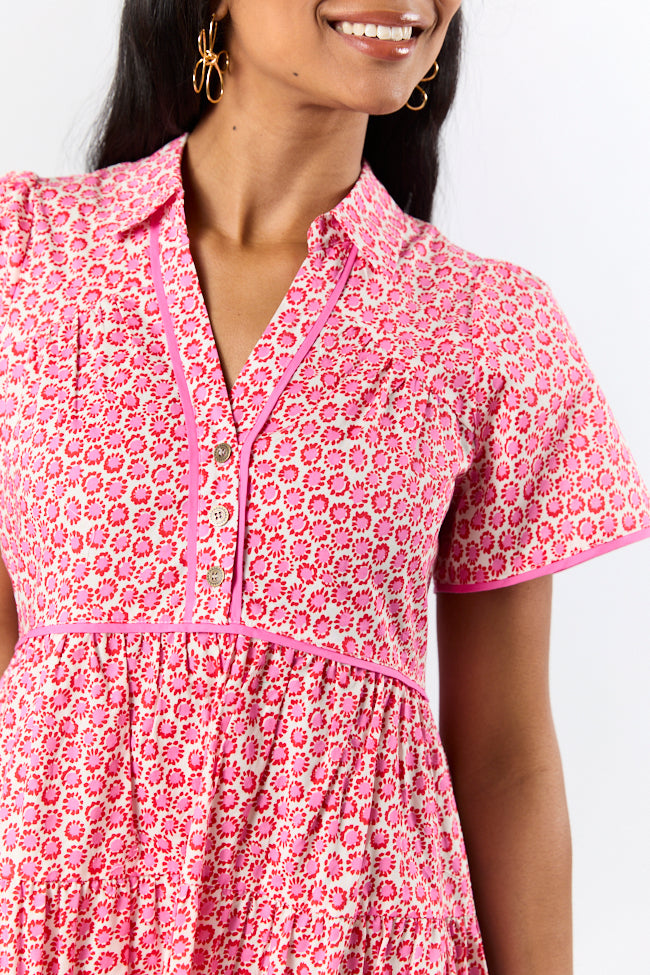 More Than Words Red and Pink Block Floral Shirt Dress FINAL SALE - Image 3