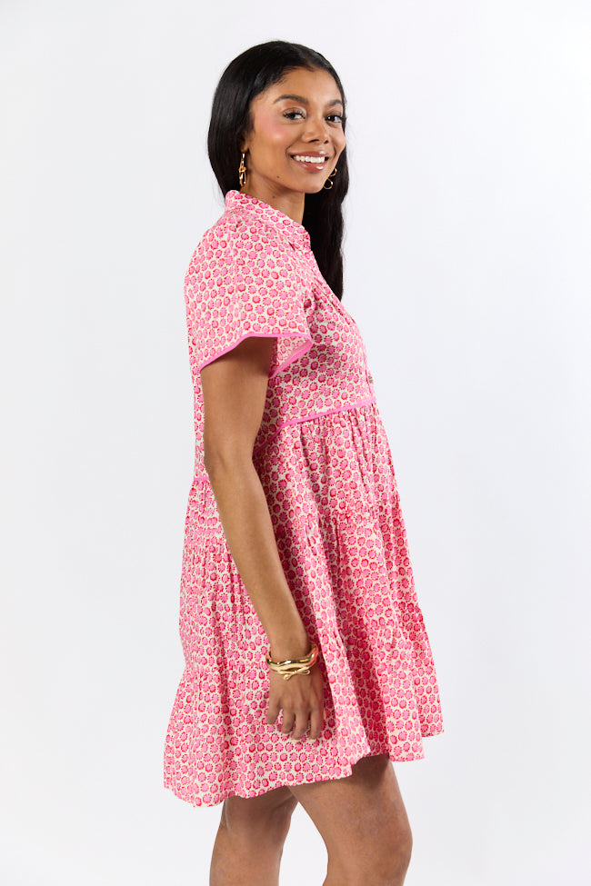 More Than Words Red and Pink Block Floral Shirt Dress FINAL SALE - Image 5