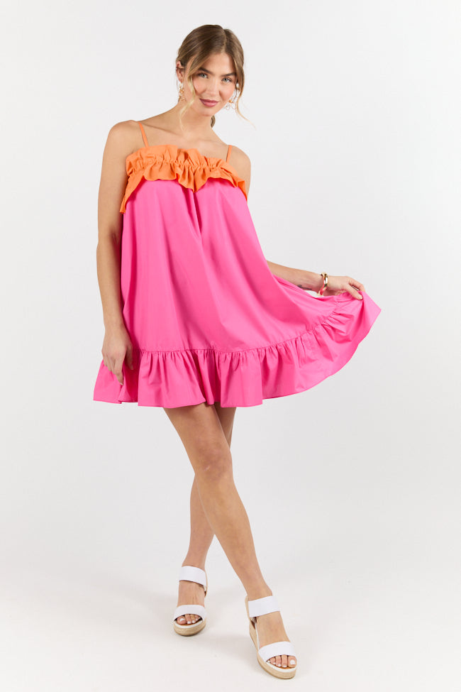 Quick Updates Pink and Orange Ruffle Detail Two Tone Mini Dress FINAL SALE - Image 2