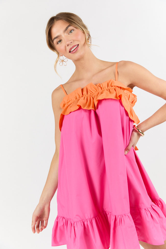 Quick Updates Pink and Orange Ruffle Detail Two Tone Mini Dress FINAL SALE - Image 4