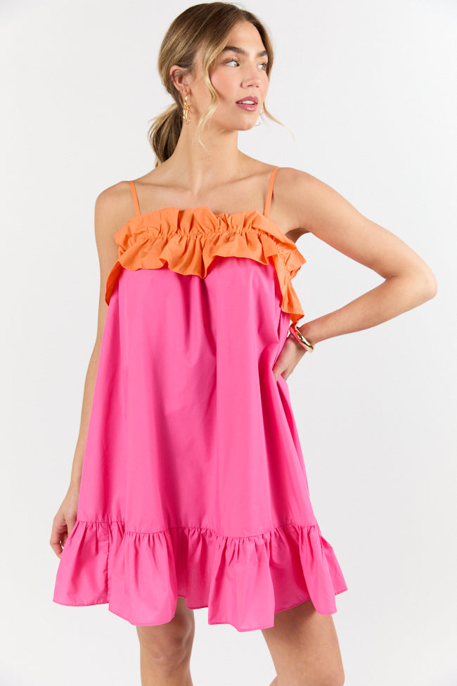 Quick Updates Pink and Orange Ruffle Detail Two Tone Mini Dress FINAL SALE