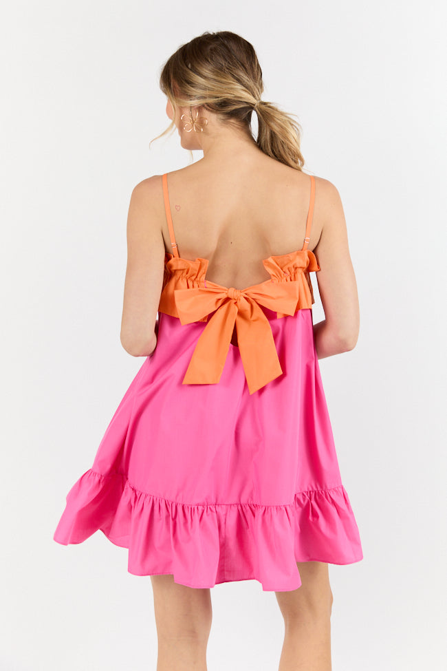 Quick Updates Pink and Orange Ruffle Detail Two Tone Mini Dress FINAL SALE - Image 3