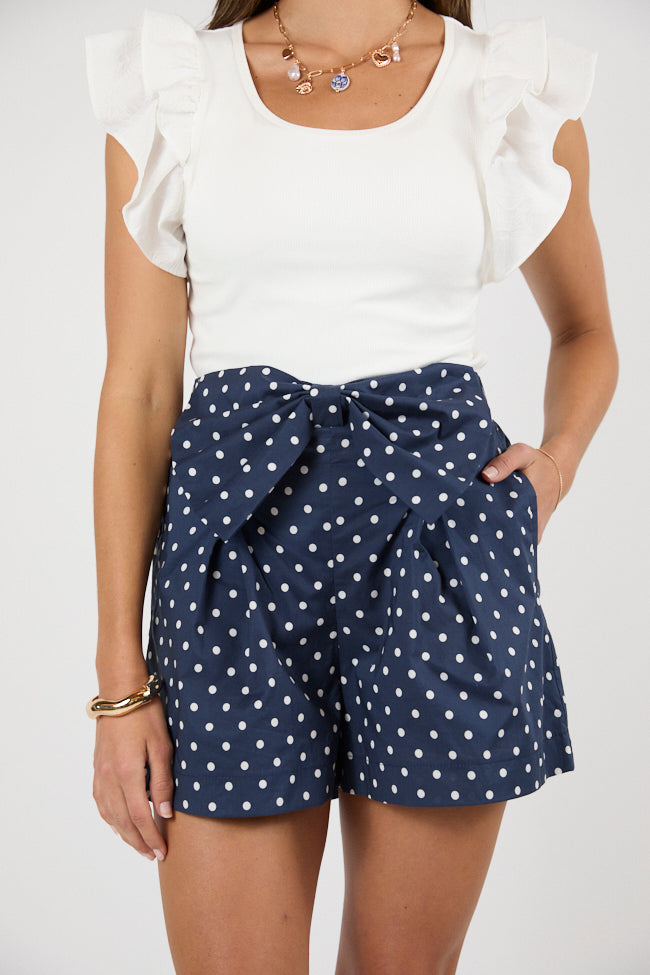 Enchanted Moments Navy Polka Dot Bow Shorts FINAL SALE - Image 2