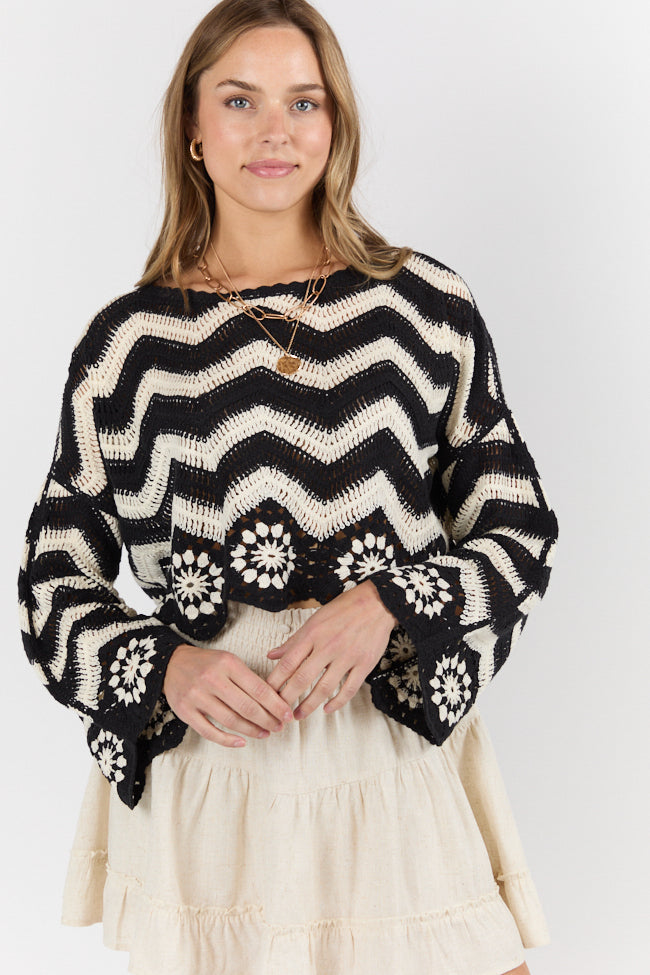 Saltwater Nights Black and Ivory Crochet Sweater FINAL SALE - Image 6