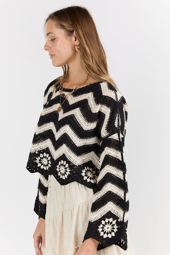 Saltwater Nights Black and Ivory Crochet Sweater FINAL SALE - Image 7