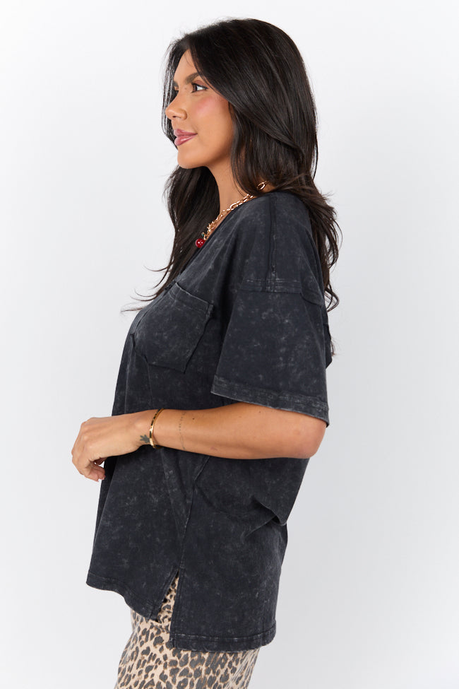 When We Meet Black Oversized Acid Wash V-Neck Tee FINAL SALE - Image 5