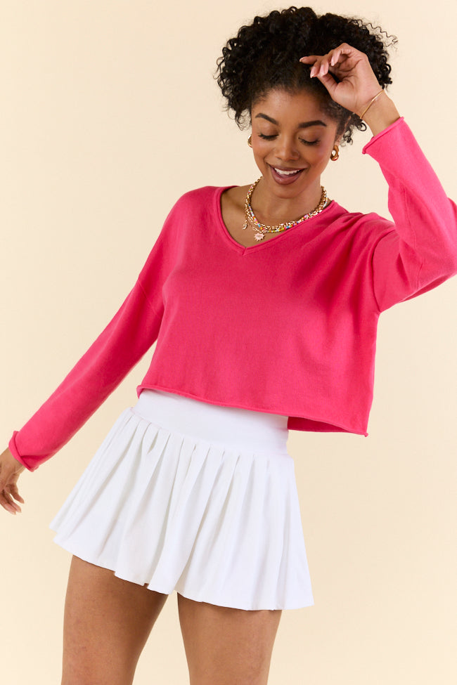 No Bad Days Hot Pink Drop Shoulder V-Neck Pullover FINAL SALE