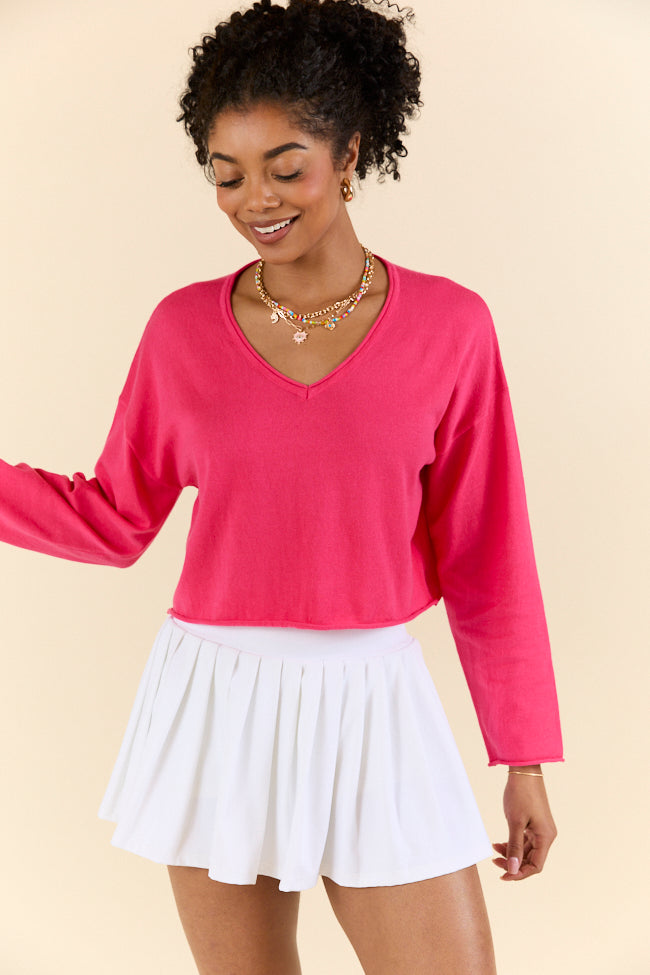 No Bad Days Hot Pink Drop Shoulder V-Neck Pullover FINAL SALE - Image 3