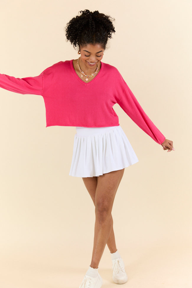 No Bad Days Hot Pink Drop Shoulder V-Neck Pullover FINAL SALE - Image 2