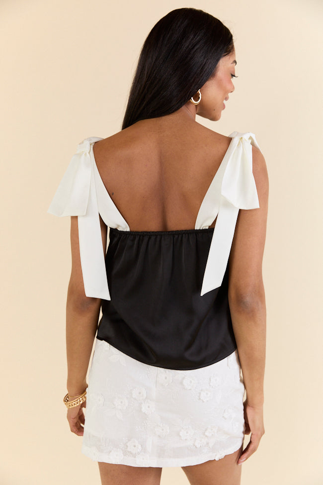 Classic Night Out Black and Ivory Satin Bow Sleeve Tank Top FINAL SALE - Image 6