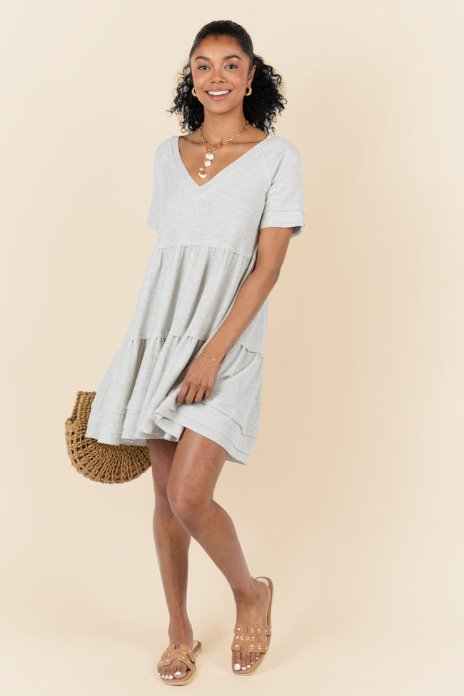 Planning Ahead Heather Grey Short Sleeve Waffle V-neck Dress FINAL SALE - Image 2