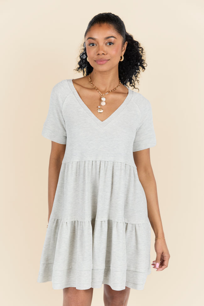 Planning Ahead Heather Grey Short Sleeve Waffle V-neck Dress FINAL SALE - Image 4