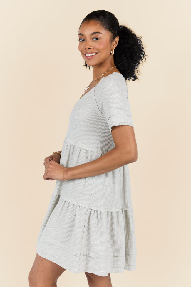 Planning Ahead Heather Grey Short Sleeve Waffle V-neck Dress FINAL SALE - Image 3