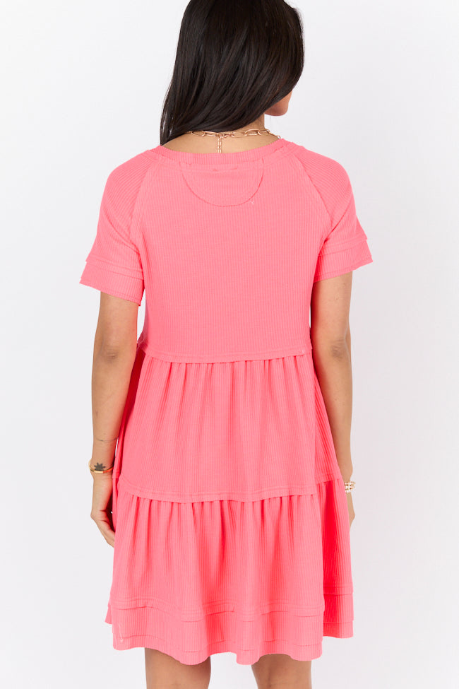 Planning Ahead Coral Waffle Knit Short Sleeve V-neck Dress FINAL SALE - Image 5