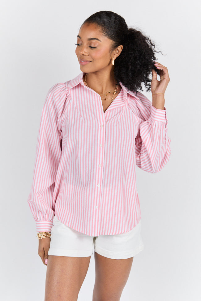 Here Lately Pink Striped Button Down Top FINAL SALE - Image 3