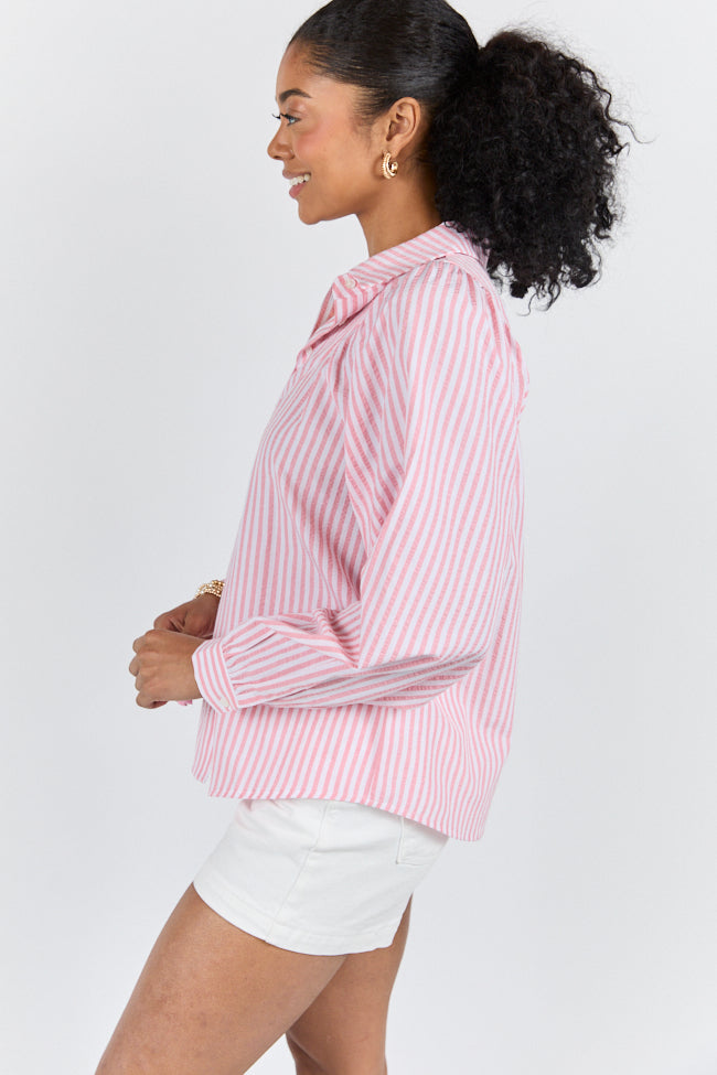 Here Lately Pink Striped Button Down Top FINAL SALE - Image 4