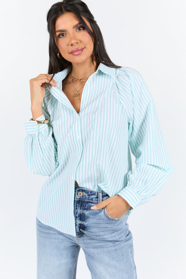 Here Lately Green Striped Button Down Top FINAL SALE