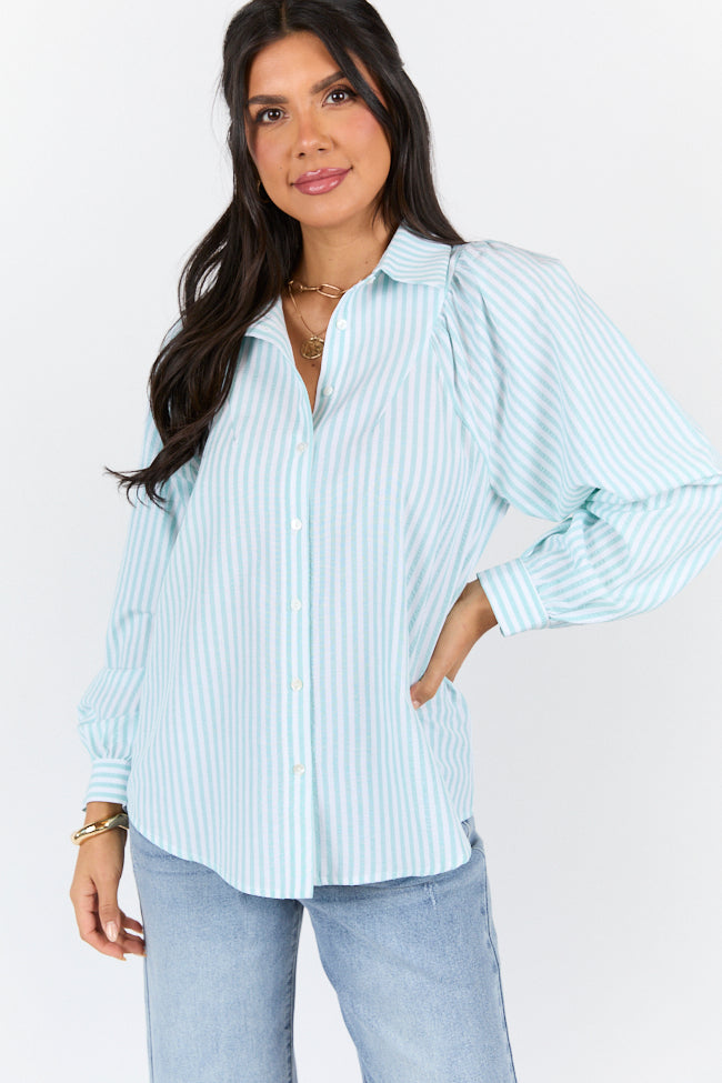Here Lately Green Striped Button Down Top FINAL SALE - Image 3