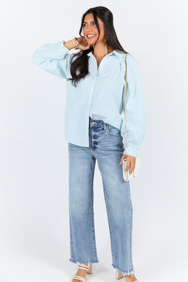 Here Lately Green Striped Button Down Top FINAL SALE - Image 2