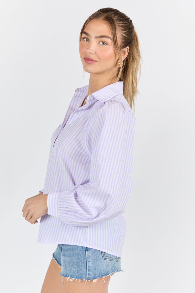 Here Lately Lilac Striped Button Down Top FINAL SALE - Image 4