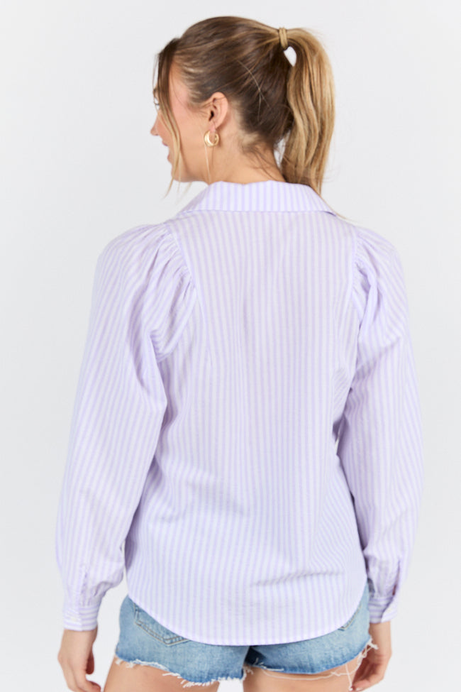 Here Lately Lilac Striped Button Down Top FINAL SALE - Image 5